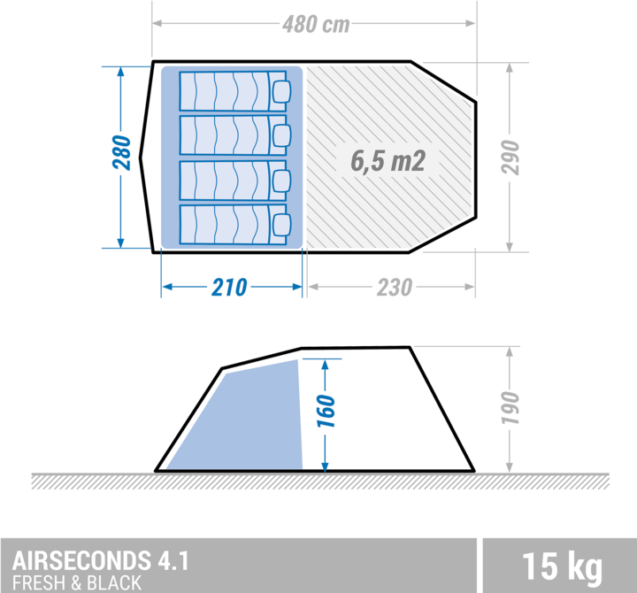 Immagine prodotto Quechua secondi d'aria 4.1 fb 302837 (Tenda gonfiabile, 15 kg, 4 persone)