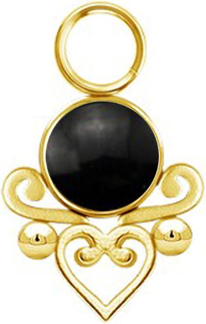 Produktbild Star Piercing Anhänger vergoldet schwarzer Onyx Stein filigranes Herz (ohne Messing, Chirurgenstahl 316L, Mineralisch)