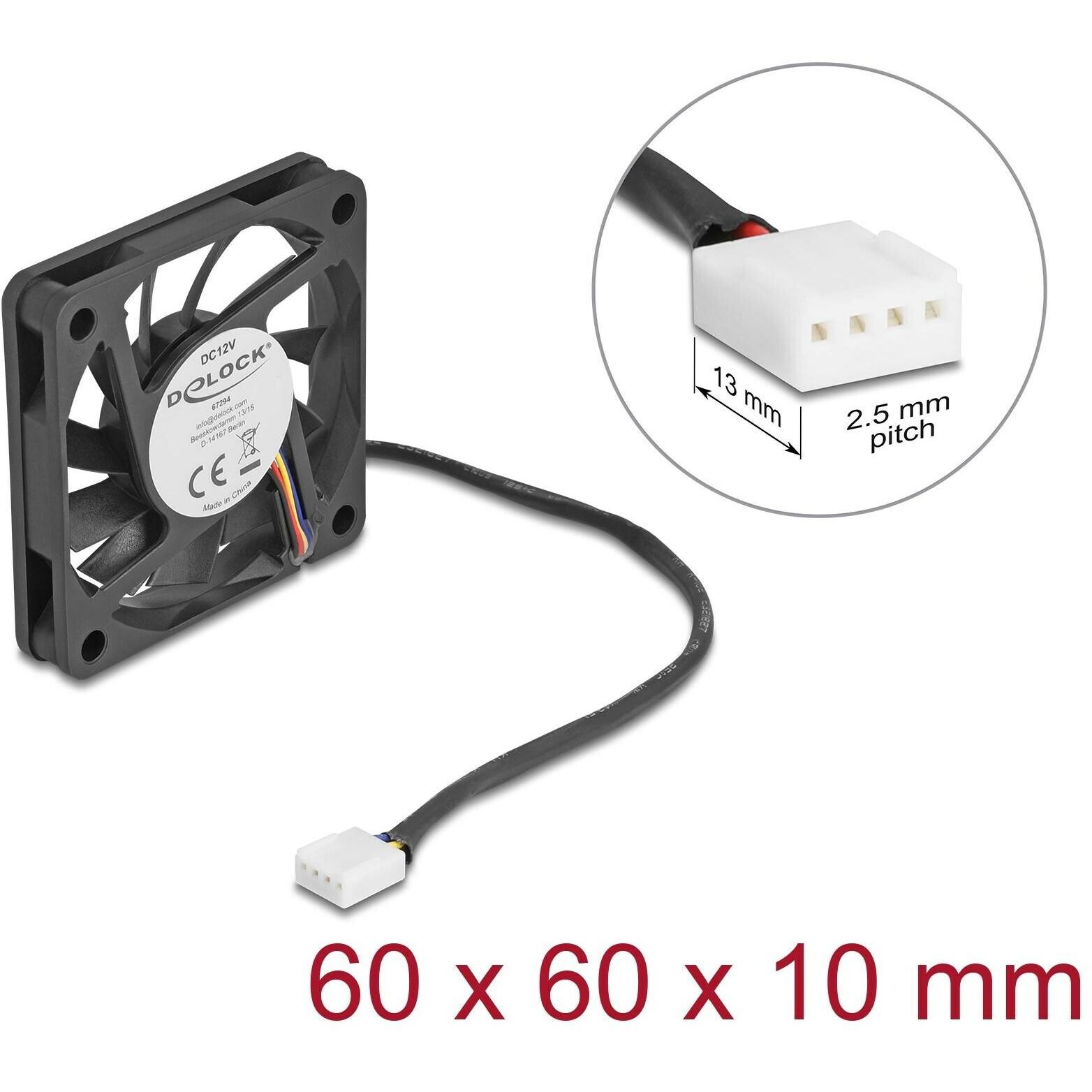 Delock Axiallüfter 12 V DC, 60 x 60 x 10 mm schwarz (60 mm, 1 x), Ventola PC, Nero