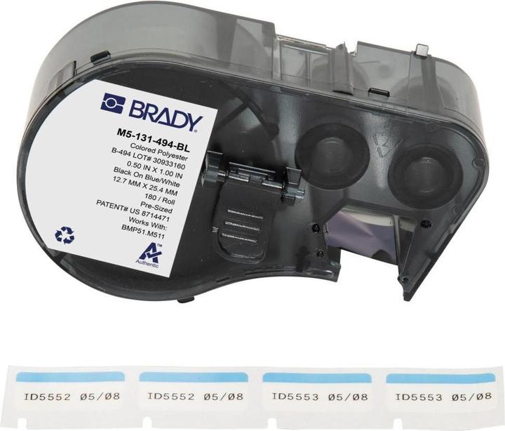 Produktbild Brady M5-131-494-BL, Polyester, Schwarz auf Blau/Weiss, glänzend, 25.40 x 12.70 mm, permanent (180