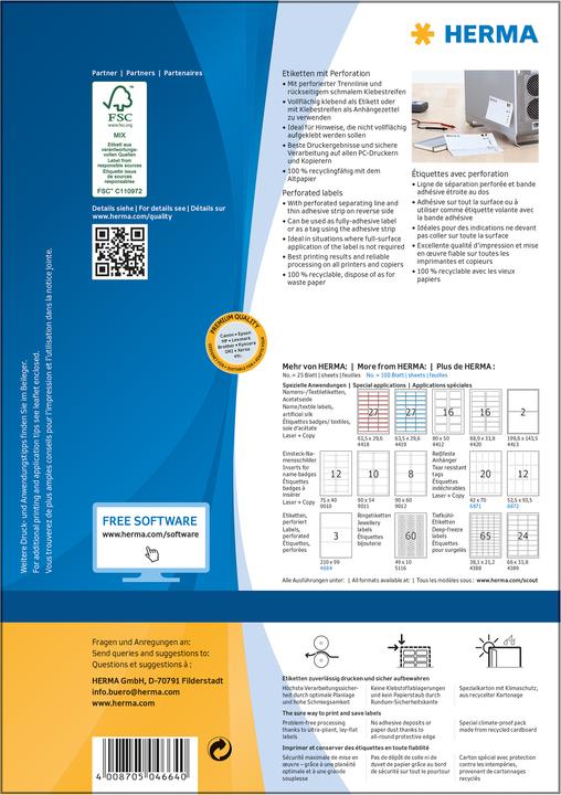 Produktbild HERMA Etiketten A4 perforiert