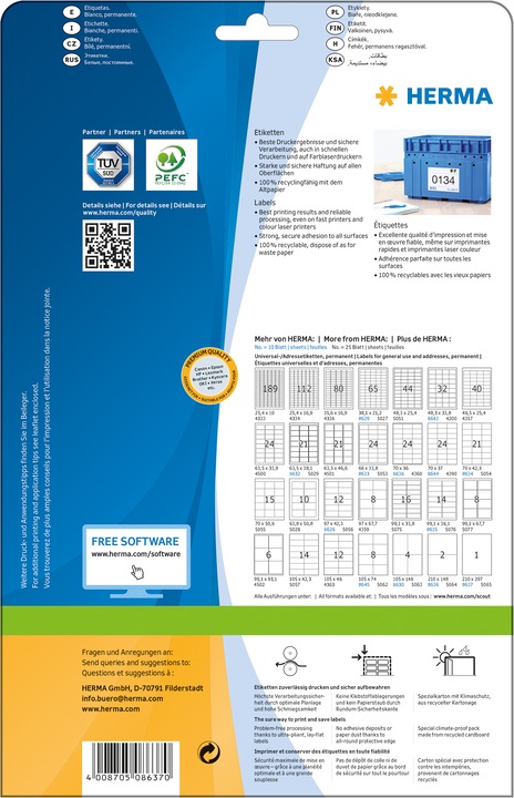 Actual product image Herma Universal labels A4