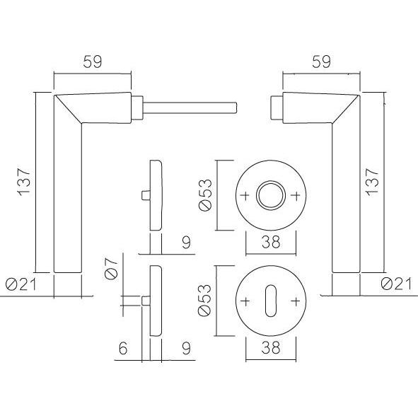 Thumbnail - Hoppe, Türgriff + Fenstergriff, Rosettengarnitur Amsterdam 1400/42KV/42KVS Aluminium F1 rund PZ DIN links / rechts D/D (...