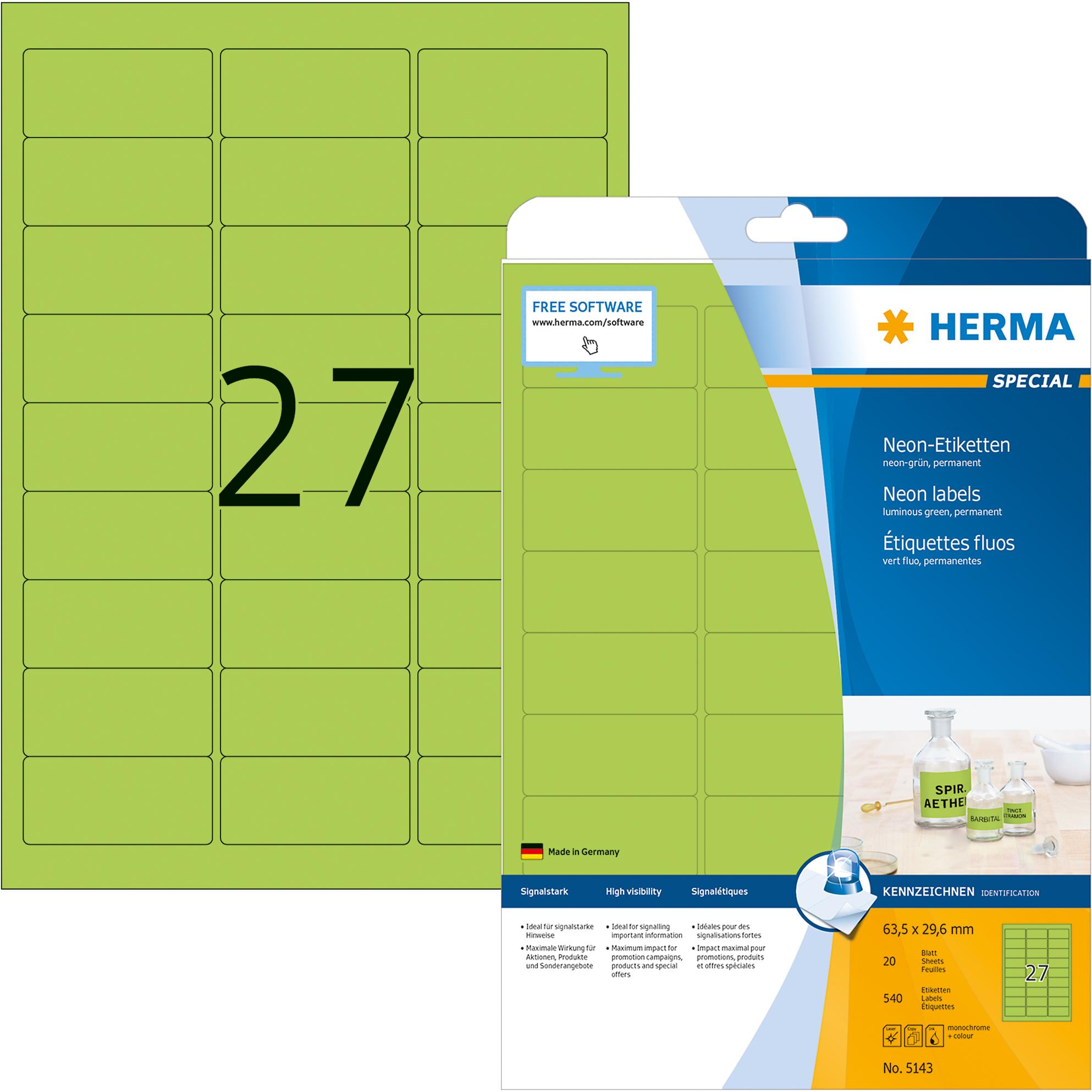 Herma, Etiketten, Eti.Spec.63.5x29.6 neongr.20Bl