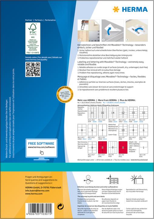 Actual product image HERMA Removable address labels A4