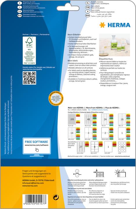 Actual product image HERMA Neon labels A4