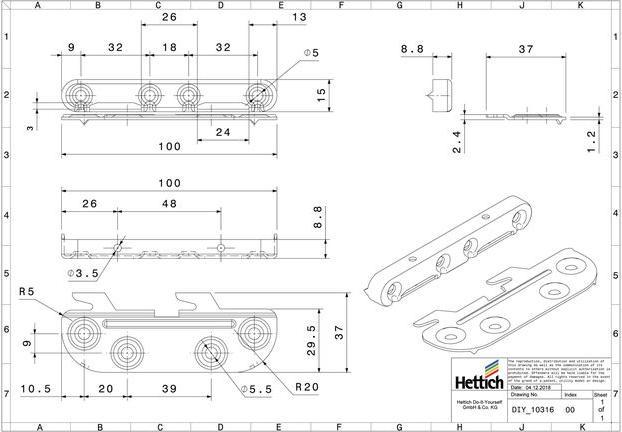 Actual product image Hettich Bettbeschlag, verzinkt, 4 Stck (Connection fitting, 4 pcs.)