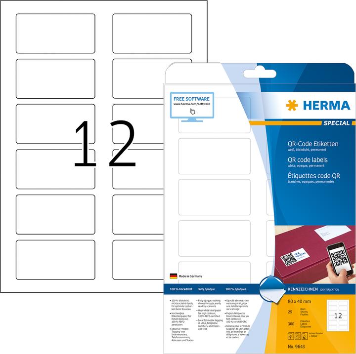 Actual product image HERMA QR code labels A4