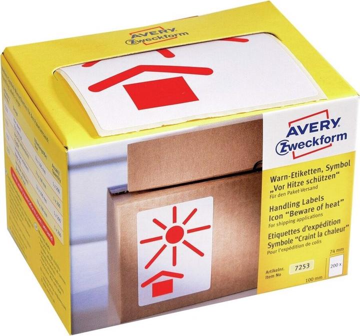 Actual product image Avery ZW. Warning labels 74x100mm 7253 white 200 pieces