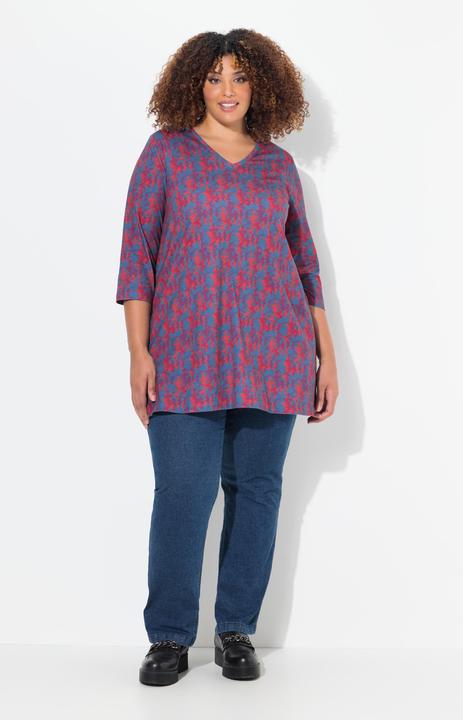 Produktbild Ulla Popken Longshirt, Batikmuster, A-Linie, V-Ausschnitt, 3/4-Arm (58)