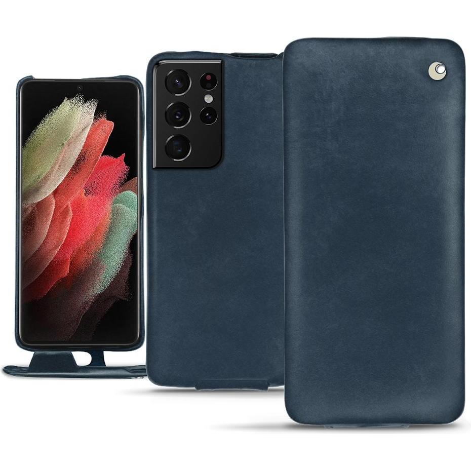 Noreve Lederschutzhülle vertikal (Samsung Galaxy S21 Ultra), Smartphone Hülle, Blau