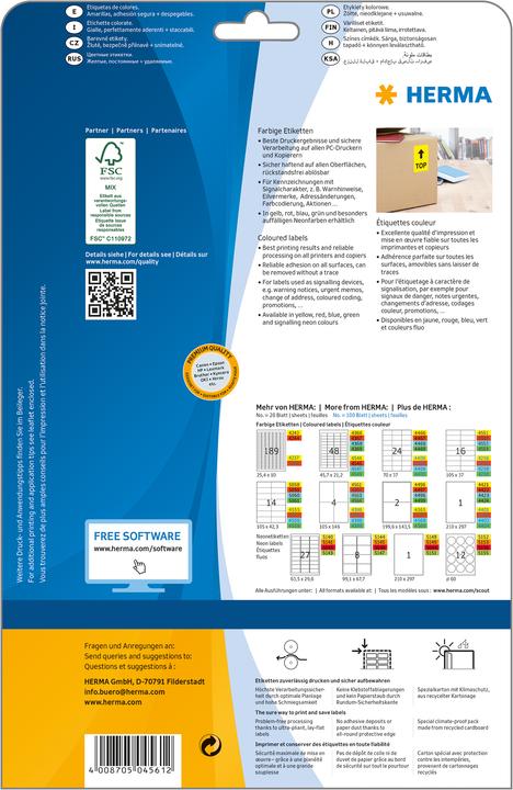 Produktbild HERMA Farbige Etiketten A4 ablösbar
