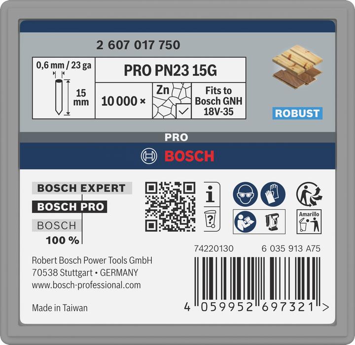Productafbeelding Bosch Professional Zubehör PRO PN23 G-Pin, 0.65/23 g, verzinkt, 15 mm, 10.00-tlg