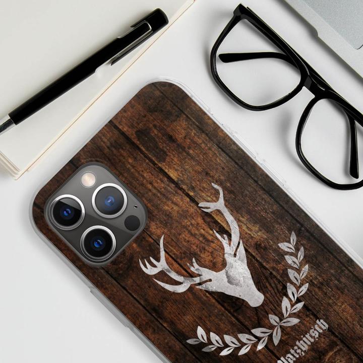 Produktbild DeinDesign Silikon Hülle für Apple iPhone 12 Pro Handyhülle Case Smartphone Schutzhülle Hirsch Holz Holzoptik (Apple iPhone 12 Pro)