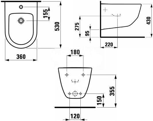 Produktbild Laufen Wandbidet PRO 1 HL o seit Löcher f W-Anschl weiss