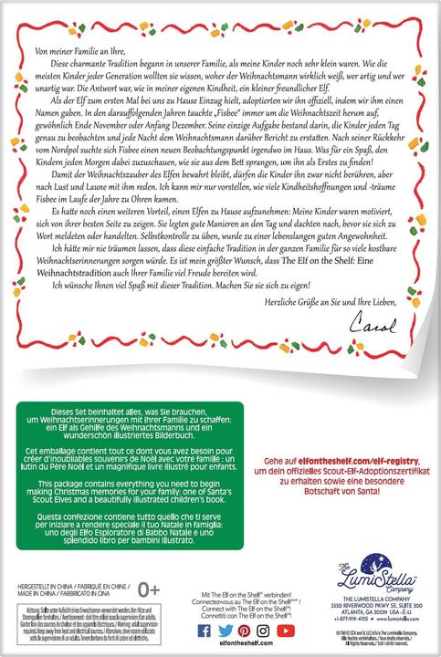 Valeurs nutritives et ingrédients Elf on the Shelf fille avec livre, version allemande