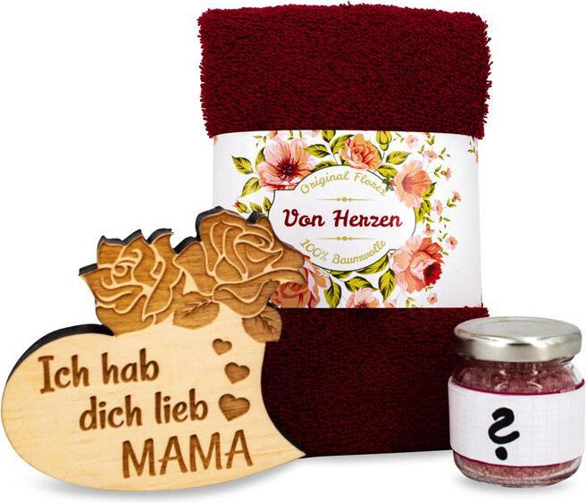 Produktbild ZNatur Geschenkset Zirben Holz Herz mit Gravur MAMA & Badesalz & Tuch No.28 (Körperpflegeset)