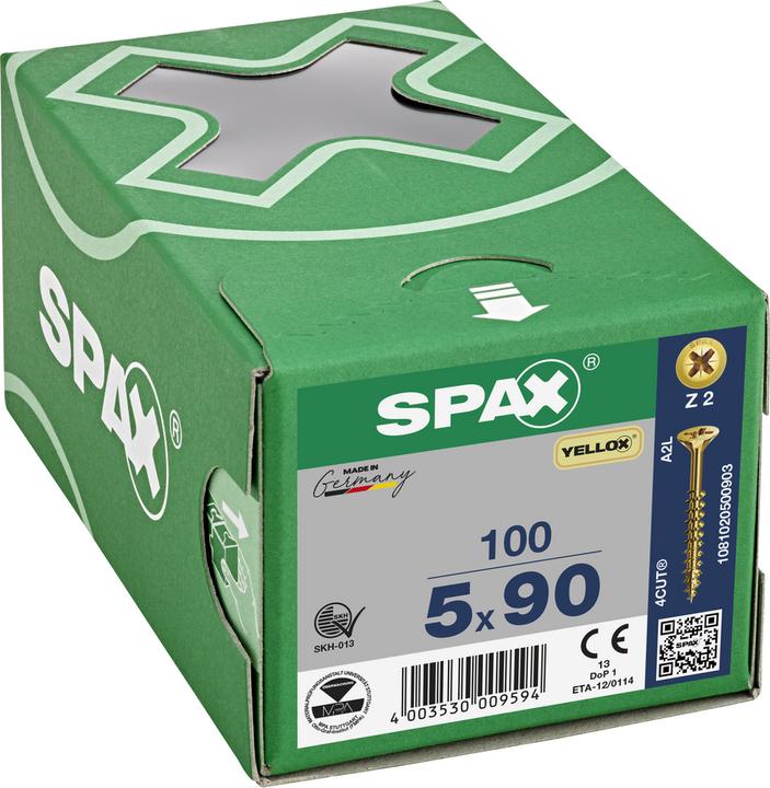 Actual product image Spax Countersunk Multi-Head Cross Recess Z2 Partially Threaded Yellox (100 Screws per piece)