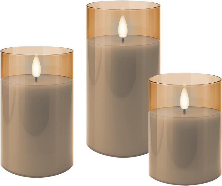 Goobay 3er-Set LED-Echtwachs-Kerzen im Glas, gold-transparent (3 x)