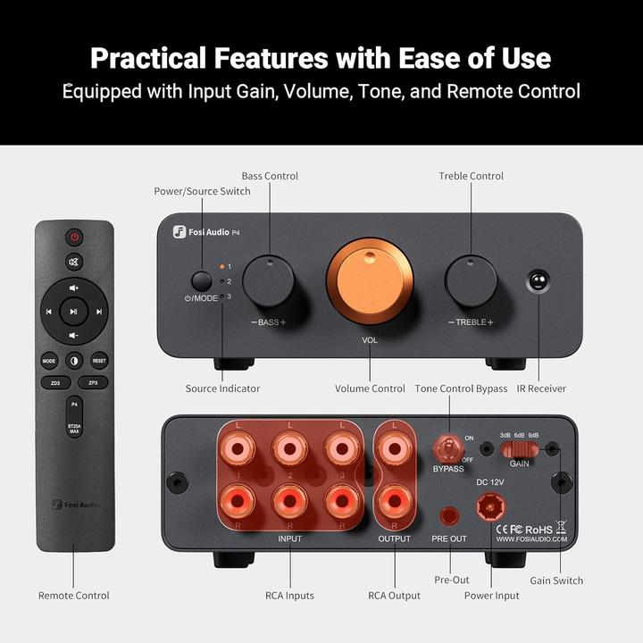 Immagine prodotto Fosi Audio P4, Mini Stereo-Vorverstärker (Pre- & Power Amplifier combinazione)