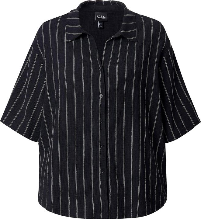 Immagine prodotto Ulla Popken Blusa in jersey a righe con collo da camicia e mezze maniche (46, 48)