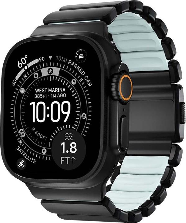Actual product image Nomad Stratos Band Titanium Black 49mm Icy Blue Glow (22 mm, FKM, Titanium)