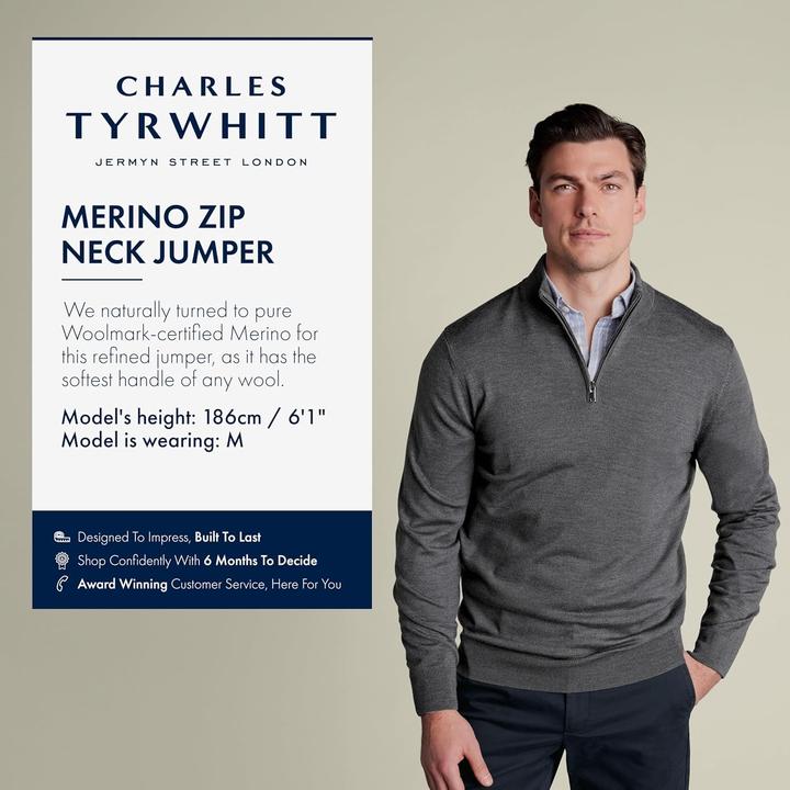 Image du produit Charles Tyrwhitt Pull en Laine Mérinos à Fermeture Éclair Quart (M)