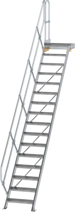 Munk Treppe mit Plattform 45° Stufenbreite 600 mm 16 Stufen Aluminium geriffelt (Gerüst, 60 cm)