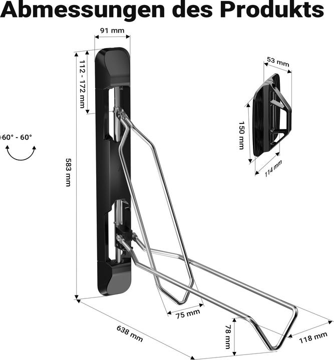 Actual product image Wiltec Bicycle wall mount 11.8x63.8x58.3cm up to 35kg Bicycle mount