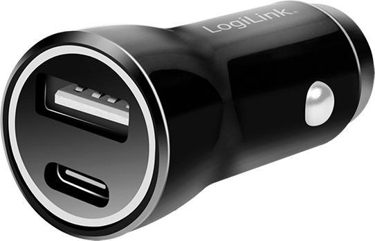 Produktbild LogiLink USB-Ladeadapter-Set, Auto & AC, USB-C/F + USB-A/F, 5 V/15 W, schwarz