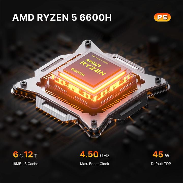 Produktbild Bosgame Mini-PC mit Ryzen 5 6600H und Windows 11 Pro (AMD Ryzen 5 6600H, 24 GB, 512 GB)