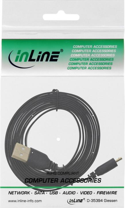 Image du produit InLine Câble plat Micro-USB 2.0 de 3 m, USB-A à Micro-B (3 m, USB 2.0)