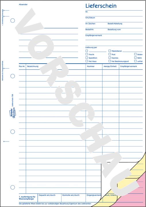 Nutritional values and ingredients Avery Delivery notes with receipt (50 x)