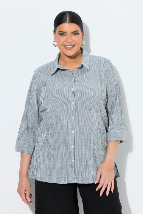 Actual product image Ulla Popken Textured Stripe Button Front Stretch Blouse (50)