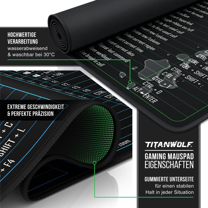 Image du produit Titanwolf Mauspad XXL Gaming Mousepad 900 x 400 x 3 mm, abwaschbar, Geschwindigkeit & Präzision, MS Function (XXL)