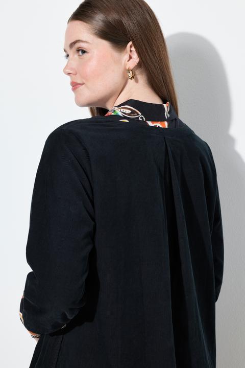 Immagine prodotto Ulla Popken Maxi abito in velluto a coste con piega decorativa, scollo a girocollo, maniche a 3/4 e tasche (46, 48)