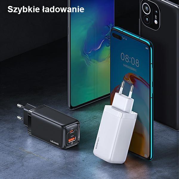 Actual product image Usams Ład. siec. 1xUSB-C+1xUSB T47 65W PD Fast Charging Super Si biały/white CC153TC02 (US-CC153) (65 W, 1 portion)
