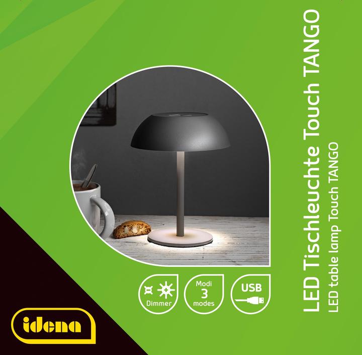 Actual product image Idena LED Tischleuchte Touch Tango Metall grau 15x33cm Akku USB dimmbar 3 Modi Innen