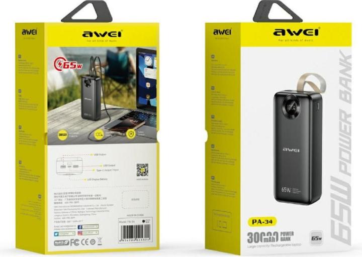 Immagine prodotto Awei Powerbank PA-34 30000mAh 65W Fast charging black (30000 mAh, 65 W)
