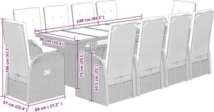 Produktbild vidaXL Garten Essgruppe (240 x 90 x 75 cm)