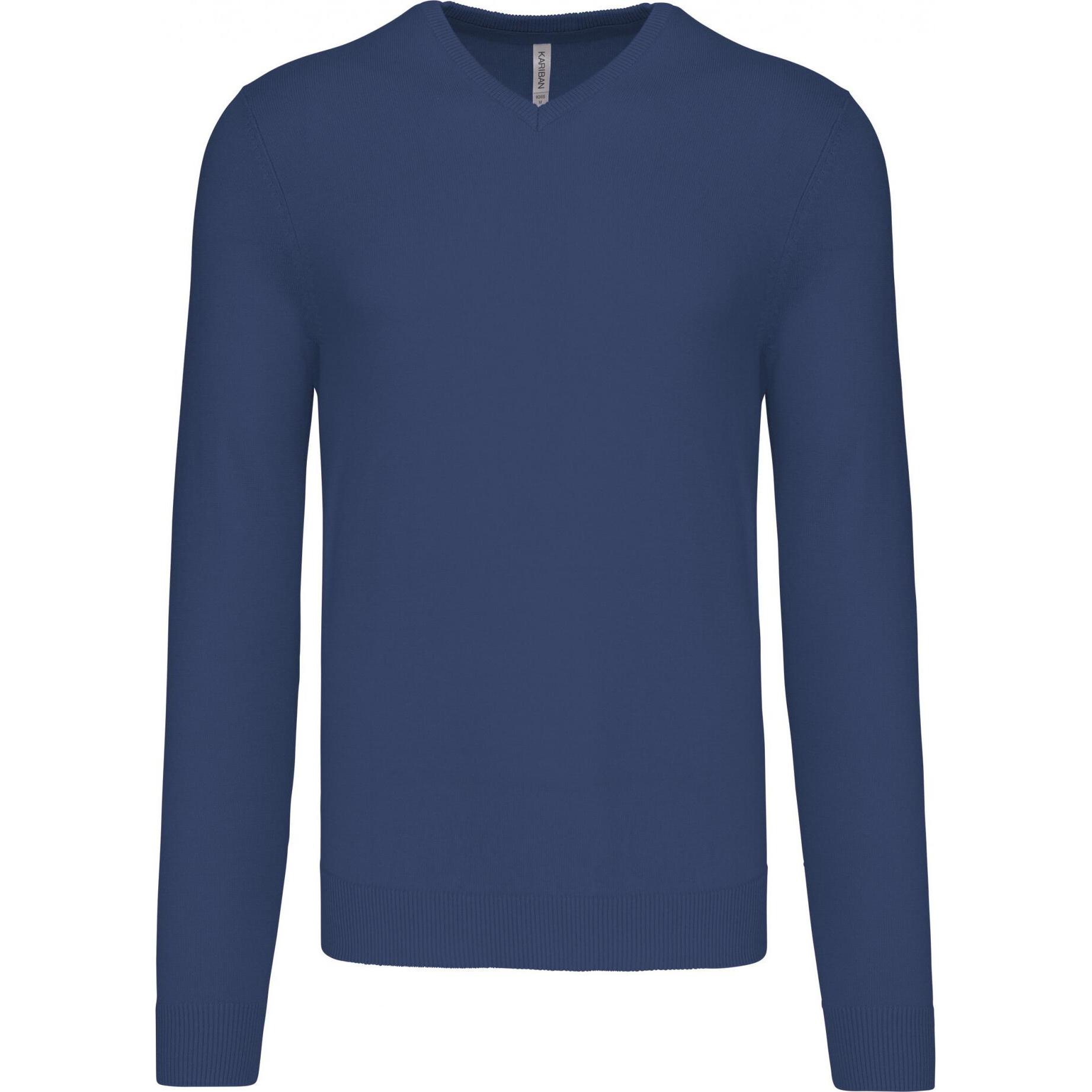 Kariban, Herren, Pullover, Pullover mit V-Ausschnitt, Blau, (M)