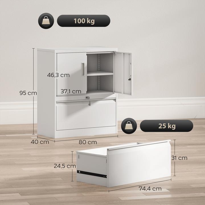 Produktbild Homcom Aktenschrank Stahl Weiss (40 x 80 x 95 cm)