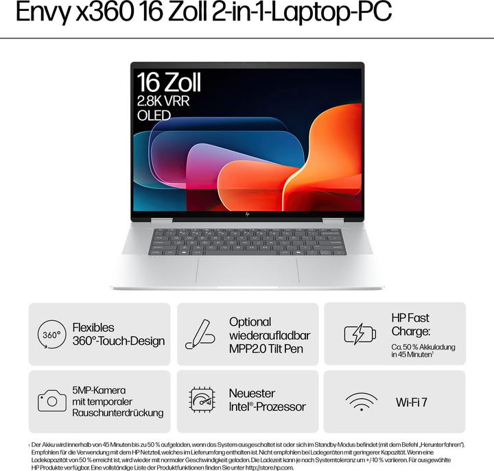Produktbild HP Envy x360 2-in-1 16-ac0473ng (16", 512 GB, 16 GB, DE, Intel Core Ultra 7 155U)