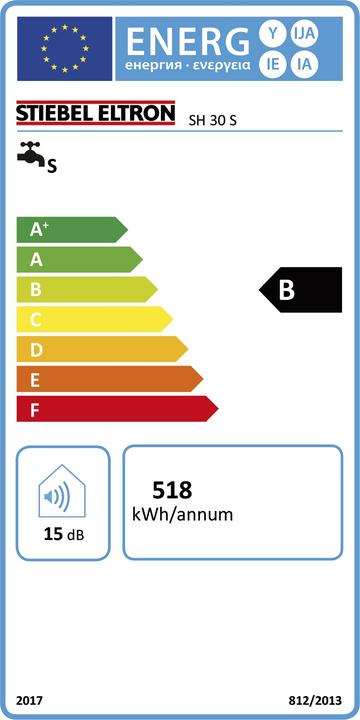 Energy Label Stiebel Eltron SH 30 S hydraulic wall-mounted cylinder, 30 litres, 1-6 KW