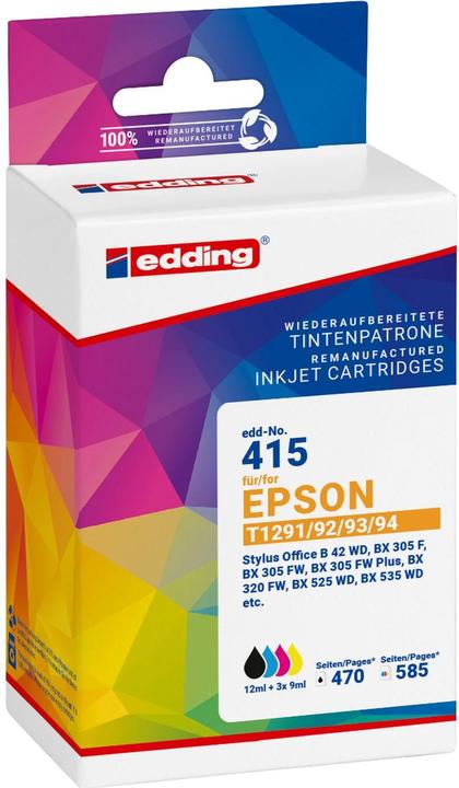 Edding EDD-415 schwarz, cyan, magenta, gelb Druckerpatronen kompatibel zu EPSON T1295L, 4er-Set