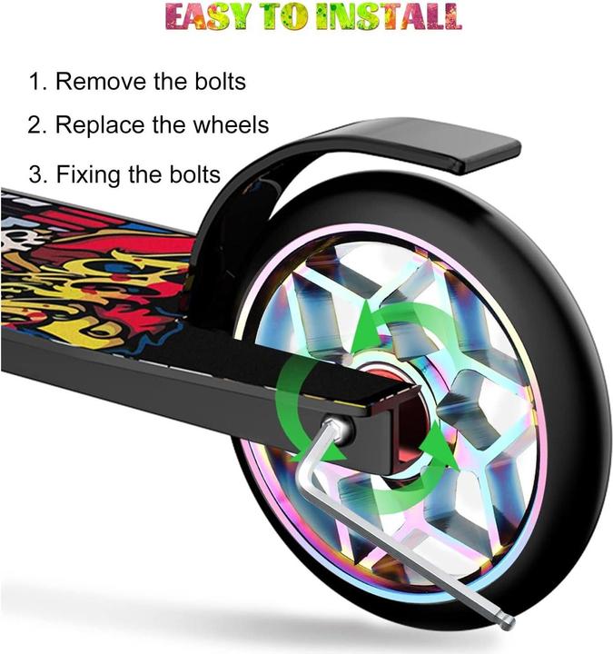 Produktbild Graw Jump Ramps Stück Performance Scooter Räder 100mm, Metallic Rainbow Sternform