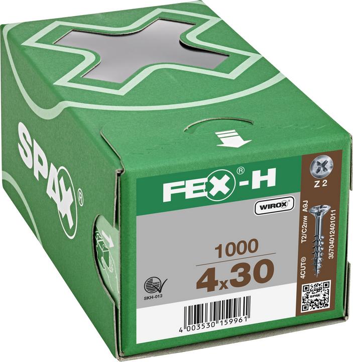 Image du produit Spax FEX H Vis pour ferrures 4.0x 30 PZ 2 acier argenté pour fixations en bois (1000 Vis par pièce)