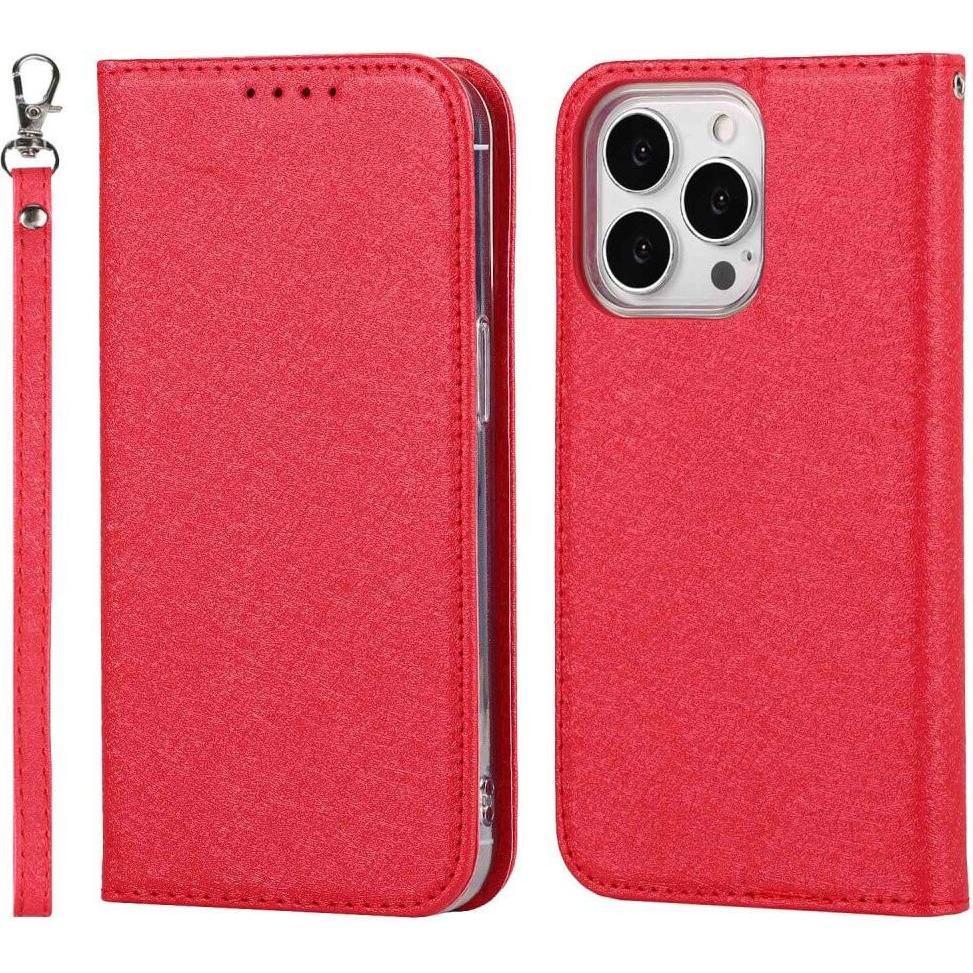 Cover-Discount iPhone 14 Pro - Silk Texture Flip Case rot (Apple iPhone 14 Pro), Smartphone Hülle, Rot
