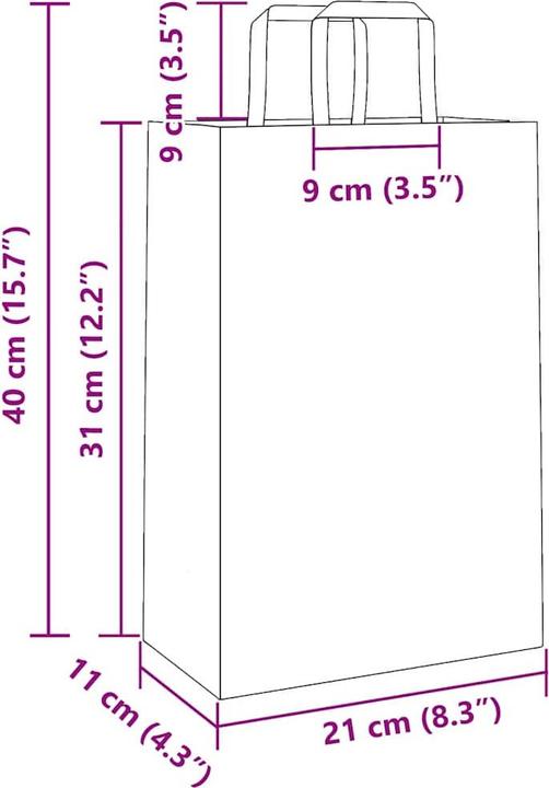 Actual product image vidaXL Kraft paper bags 50 pcs. with handle brown 21x11x31 cm paper bag (Gift bag, 50 x)