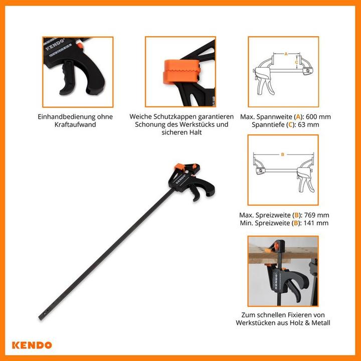 Immagine prodotto Kendo Einhand-Schnellspannzwinge (600 mm)